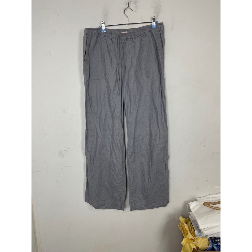 St. Tropez West Womens Grey 100% Linen Wide Leg Drawstring Pants Size Large